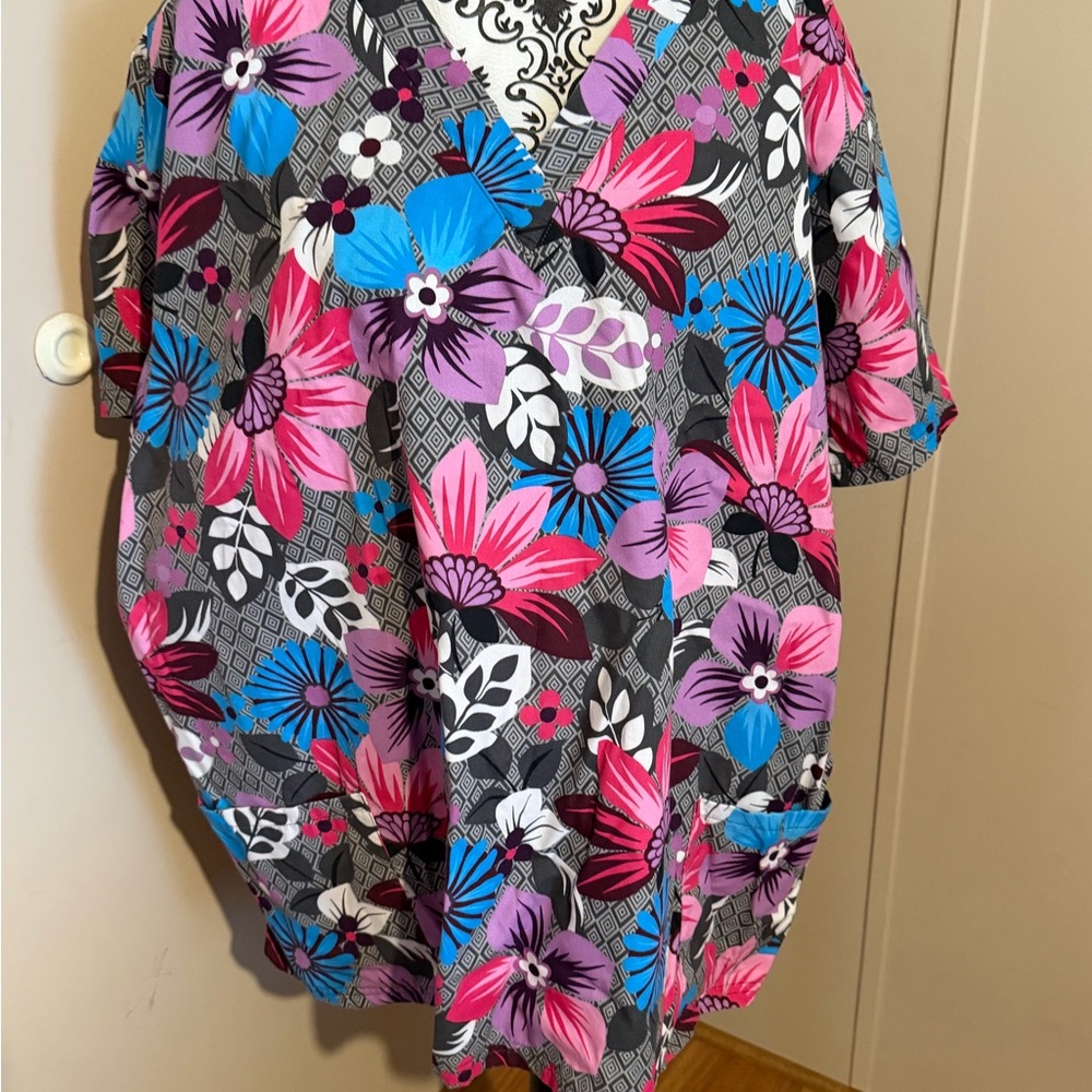 Butter Floral V-Neck Blouse in Pink and Blue